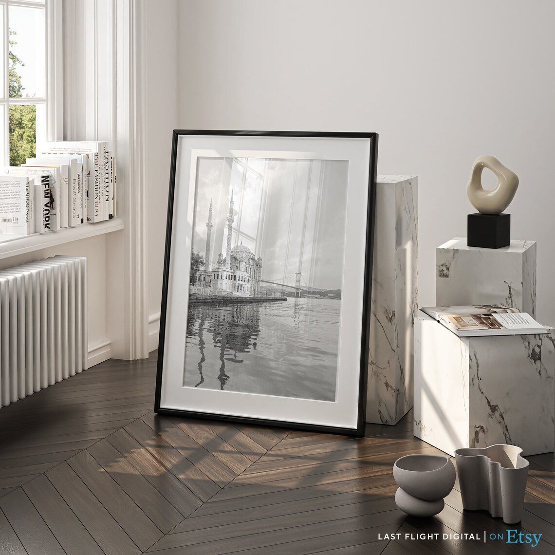 Istanbul Poster, Black White Cityscape Art Print - Image 2