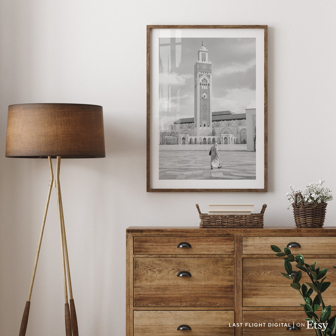 Casablanca Hassan II Mosque Minaret Black And White Photo Poster - Image 3
