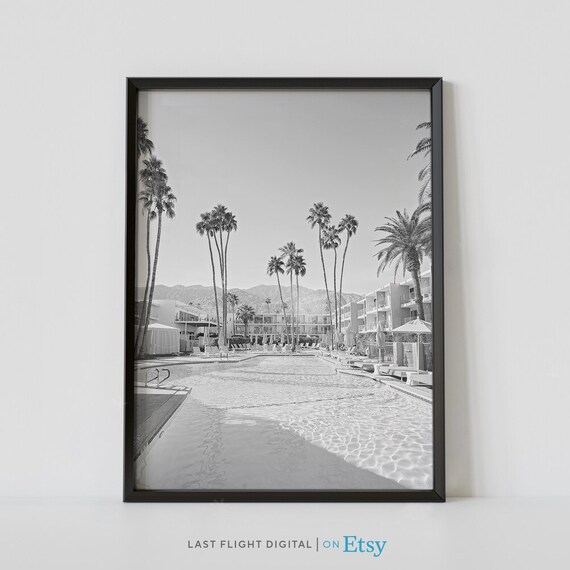 California Print Palm Springs Poster Palm Trees Cityscape Black White Photo Resort Skyline Palm Desert Hotel Palm Springs Print