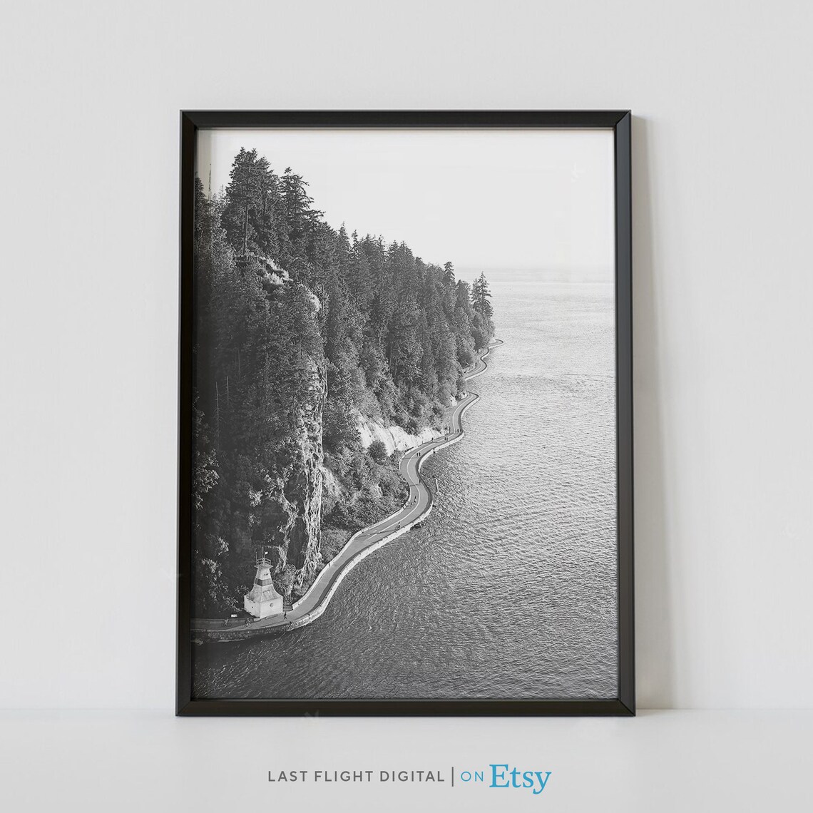 Vancouver Stanley Park Road, Black And White Travel Poster