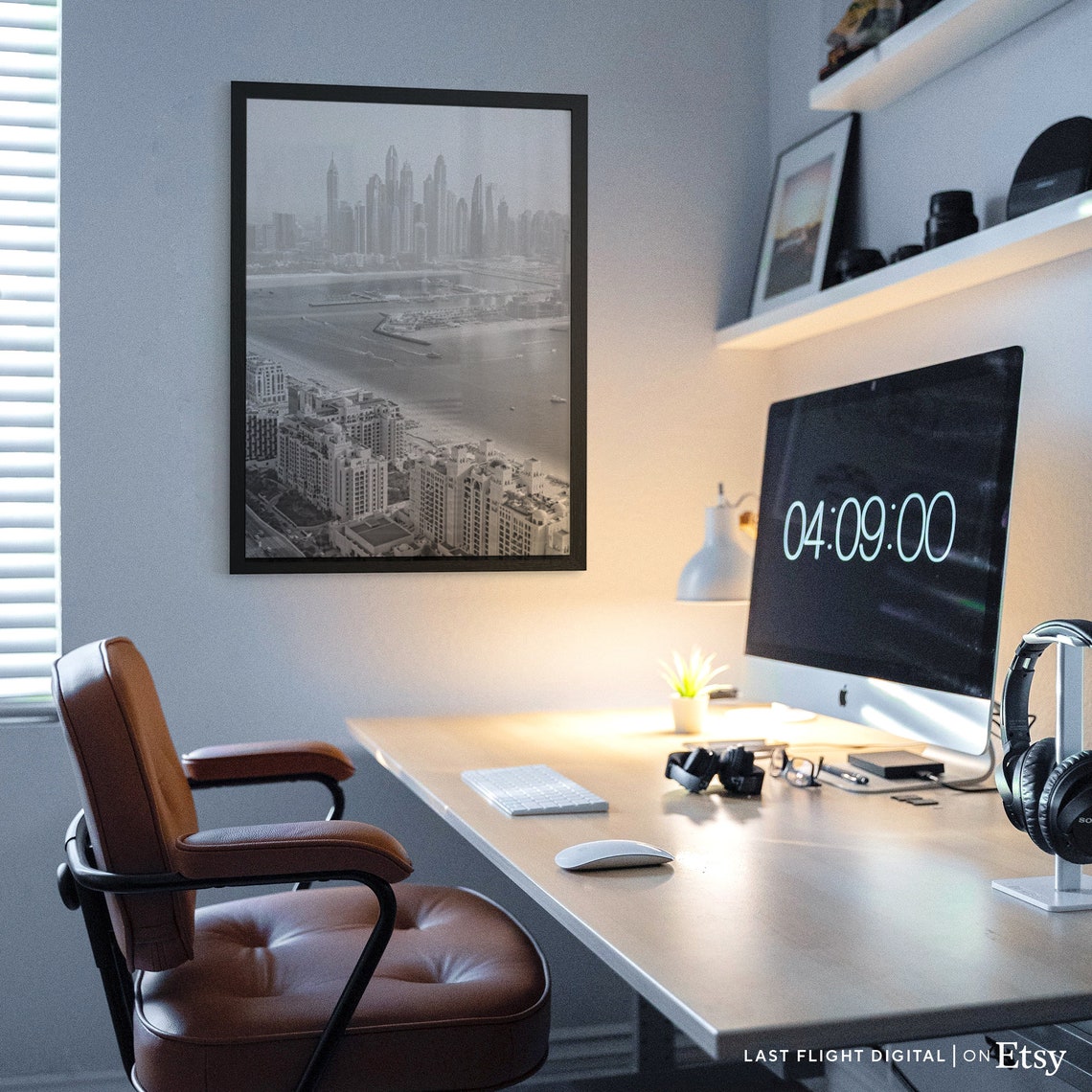 Dubai Marina Skyline Aerial Coastline Black And White Photo Poster - Image 2