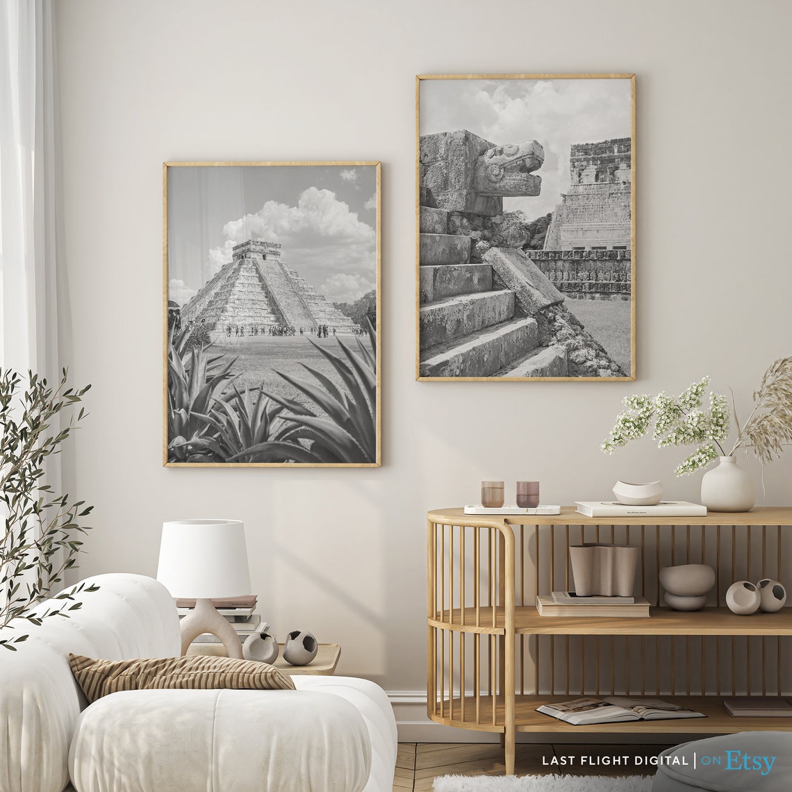 Mexico Chichen Itza Serpent Sculpture Ruins Black White Poster - Image 5