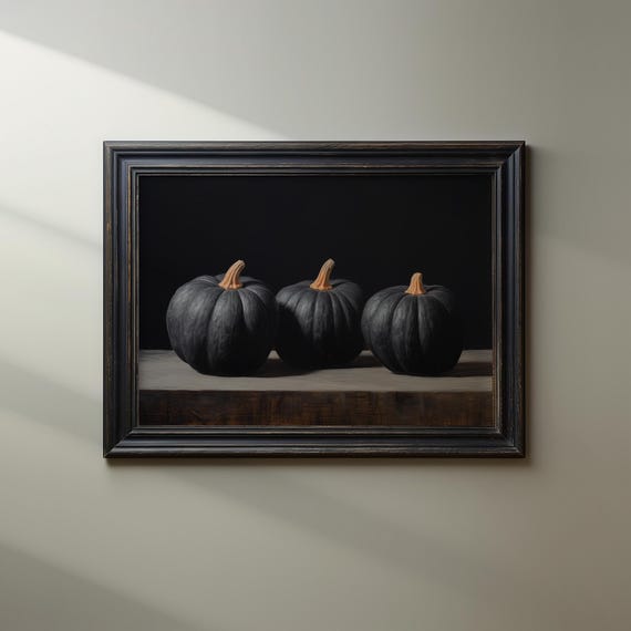 Dark And Moody Vintage Halloween Print Three Pumpkins Art Wall