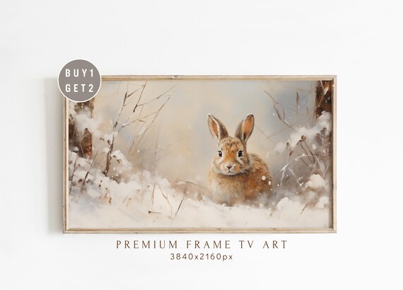 Winter Rabbit in Snowy Forest Cozy Christmas Frame TV Art Print