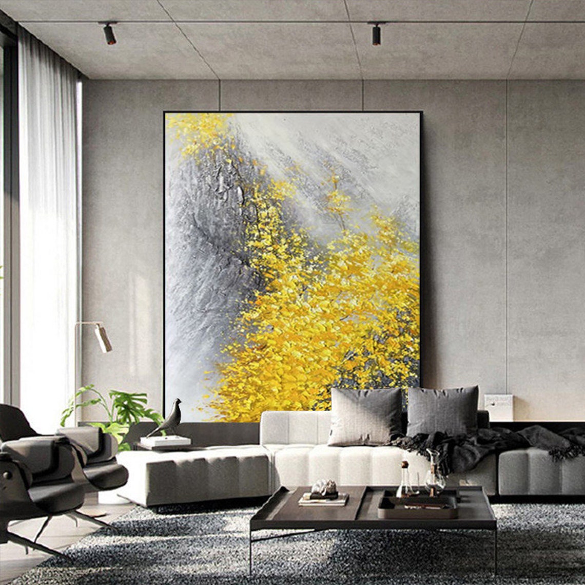 Yellow Abstract Flower Oil Painting Abstract White Black Mountain Landscape Oil Painting On Wall Art Palette Knife Acrylic Painting - Image 3