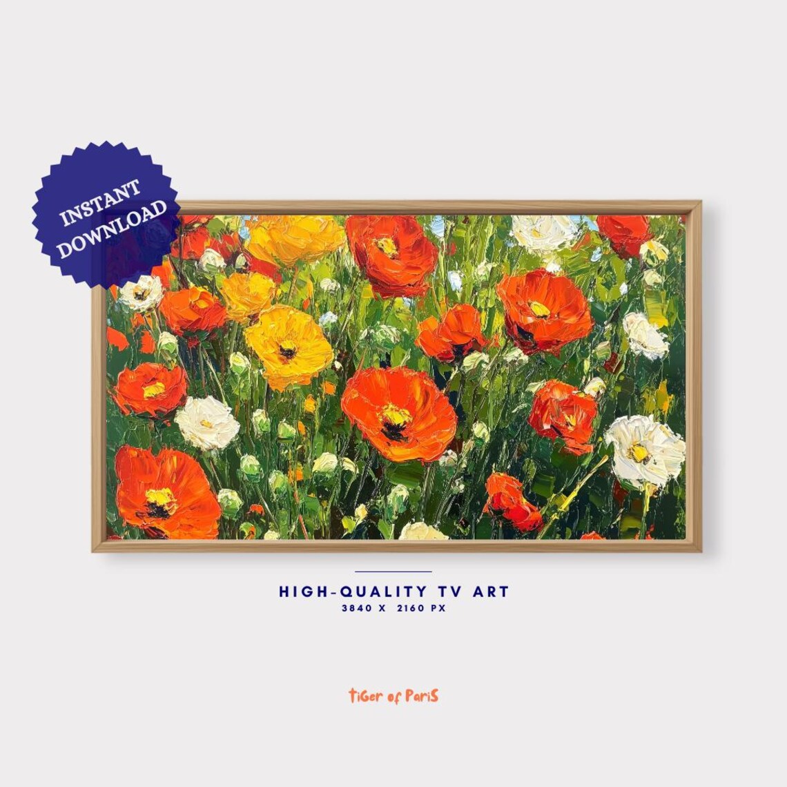 Red Poppy Field Impasto Oil Painting Vibrant Summer Meadow Art Poster - Image 4