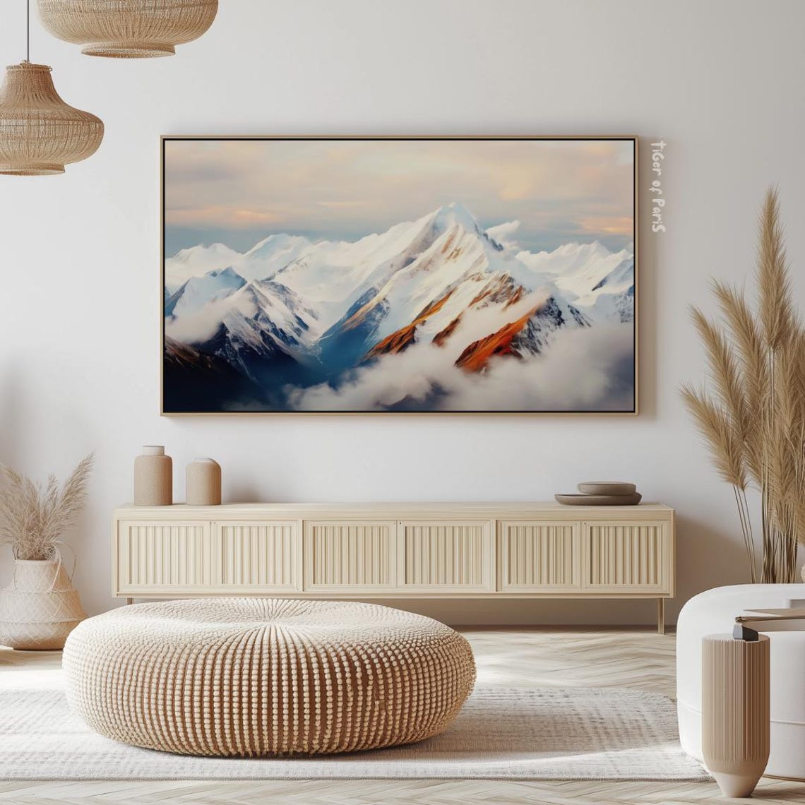 Frame Tv Art Snowy Mountain Oil Painting For Frame Tv Serene Landscape Art Nature Wall Decor 169 - Image 2