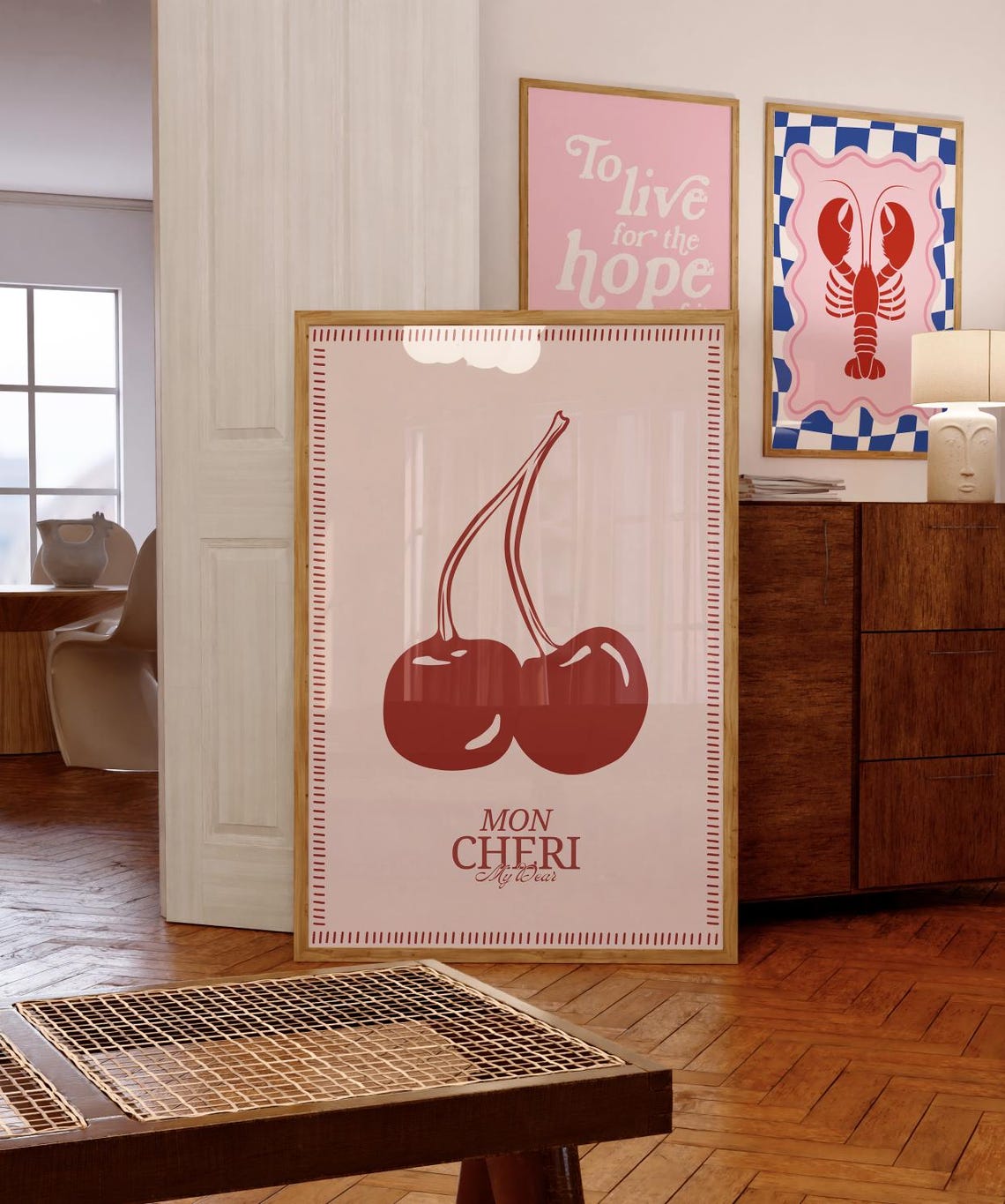 Fun Mon Cheri Cherry Red French Quote Kitchen Wall Decor Poster