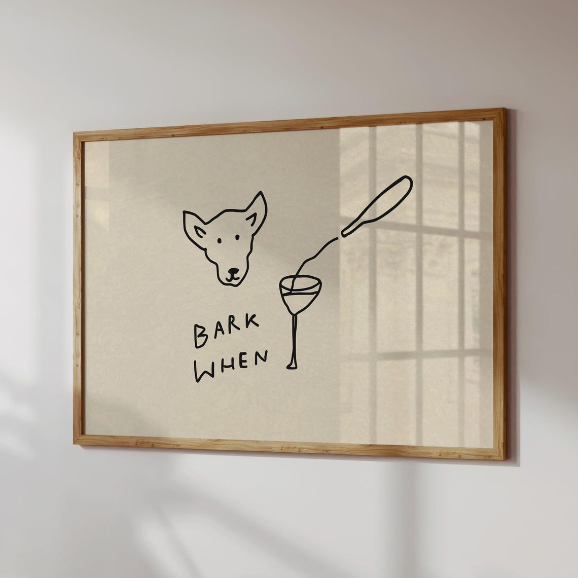Bark When Funny Dog Martini Glass Minimal Line Doodle Wall Print