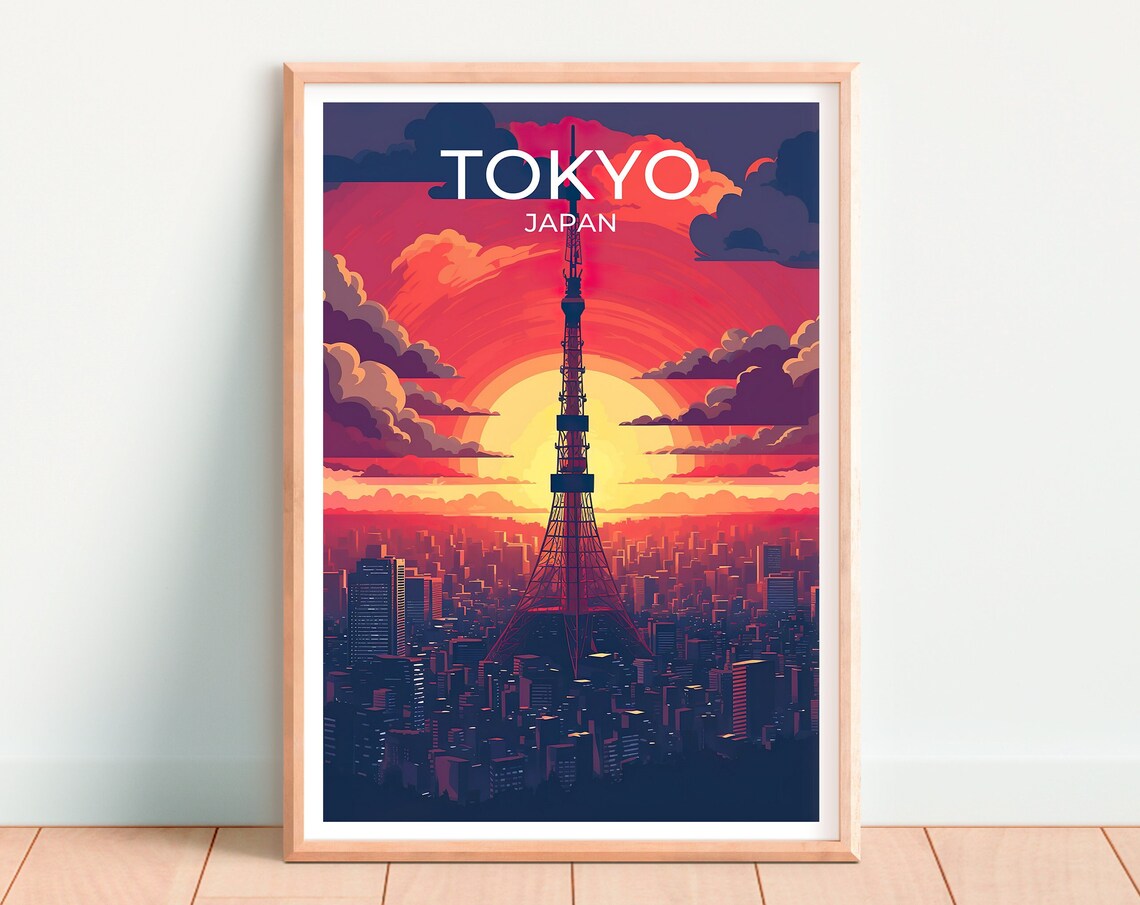 Tokyo Japan Landmark Tower Giant Red Sun Sunset Travel Poster - Image 4
