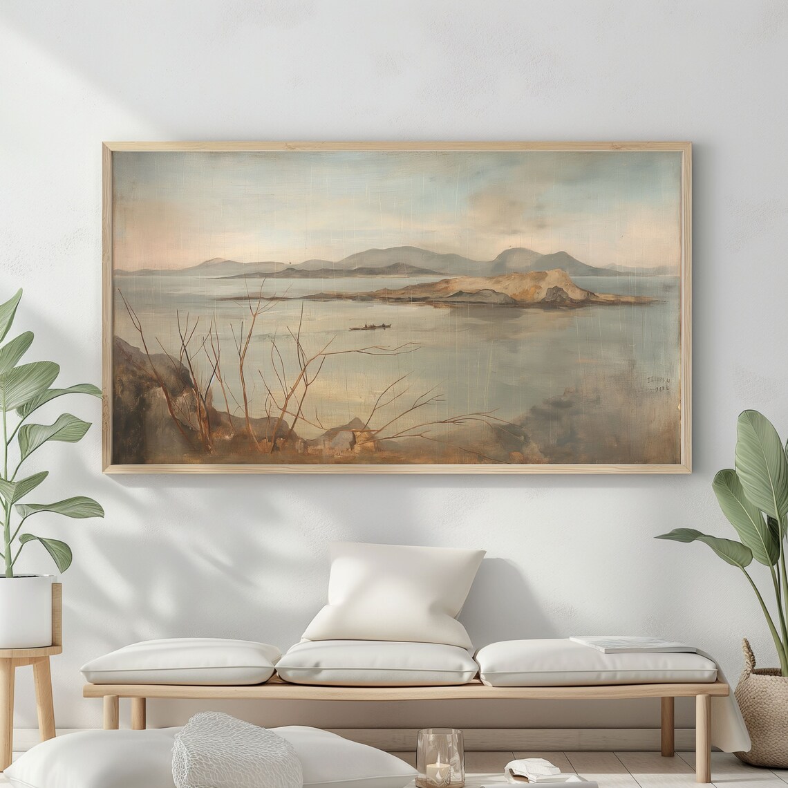 Frame Tv Art Vintage Beach Oil Painting Summer Sea Art Ocean Frame Tv Art Costal Landscape Blue Nautical Seascape - Image 2
