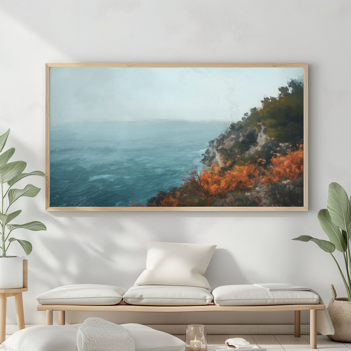 Frame Tv Art Vintage Beach Oil Painting Summer Sea Art Ocean Frame Tv Art Costal Landscape Blue Nautical Seascape - Image 2