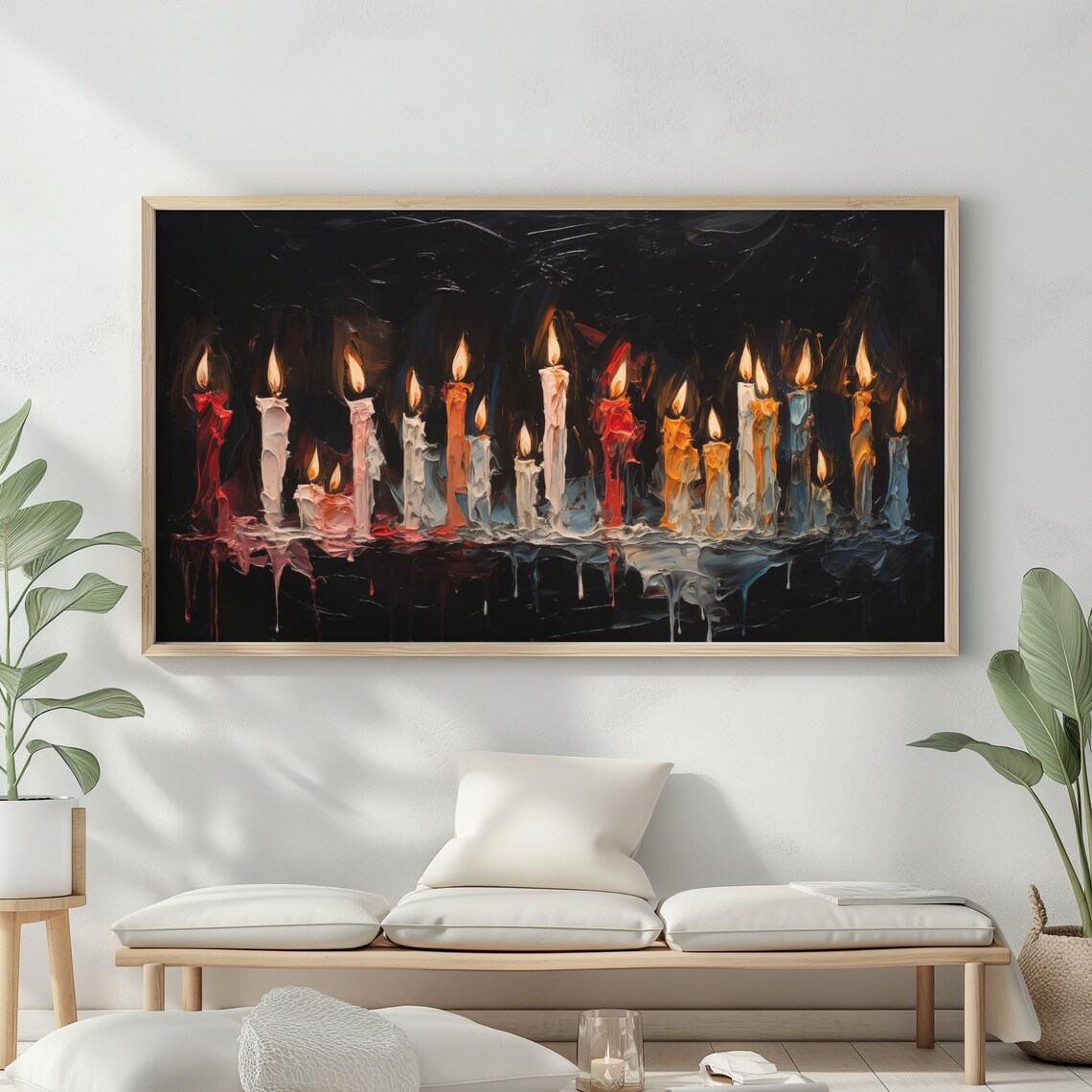 Colorful Melting Candles In Darkness Red White Blue Spooky Halloween Wall Art Poster - Image 2