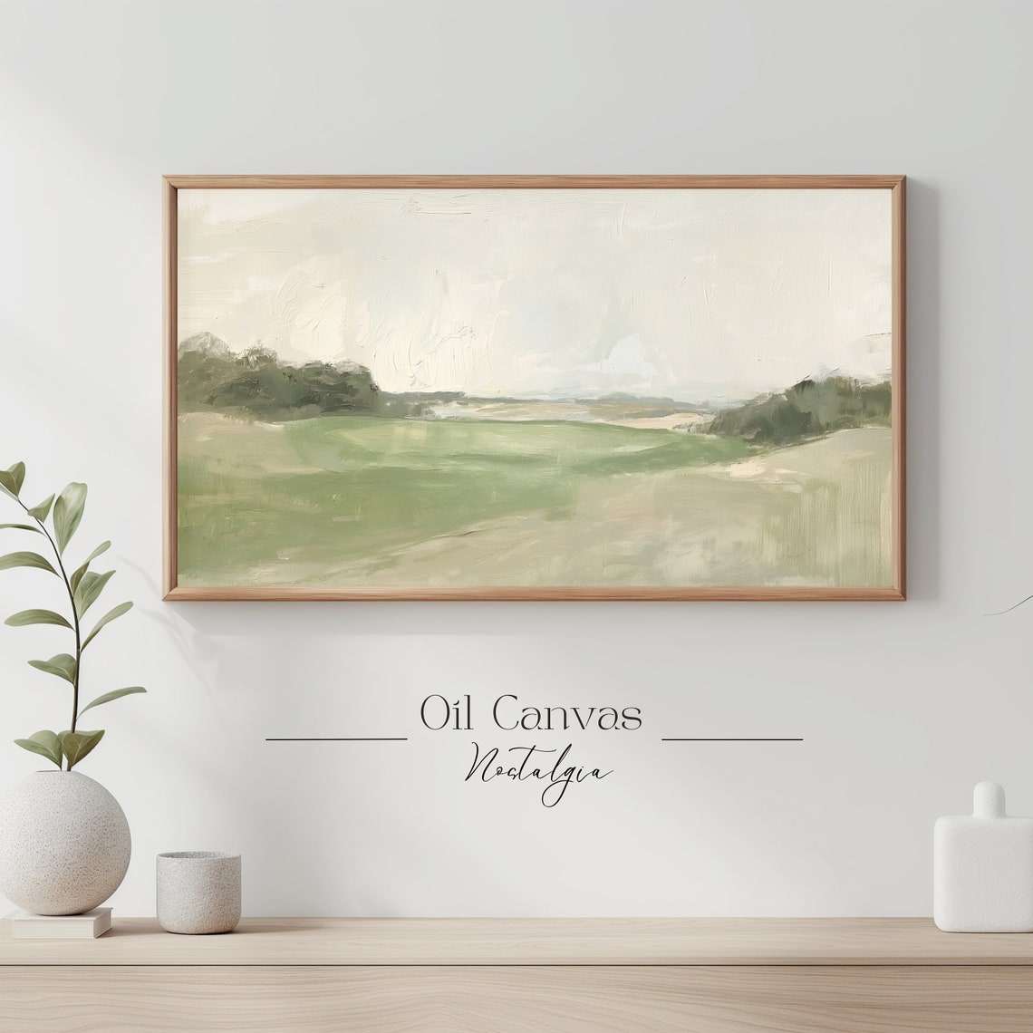 Muted Green Landscape Frame Tv Art Countryside Landscape Soft Tone Field Farmhouse Decor - Image 3