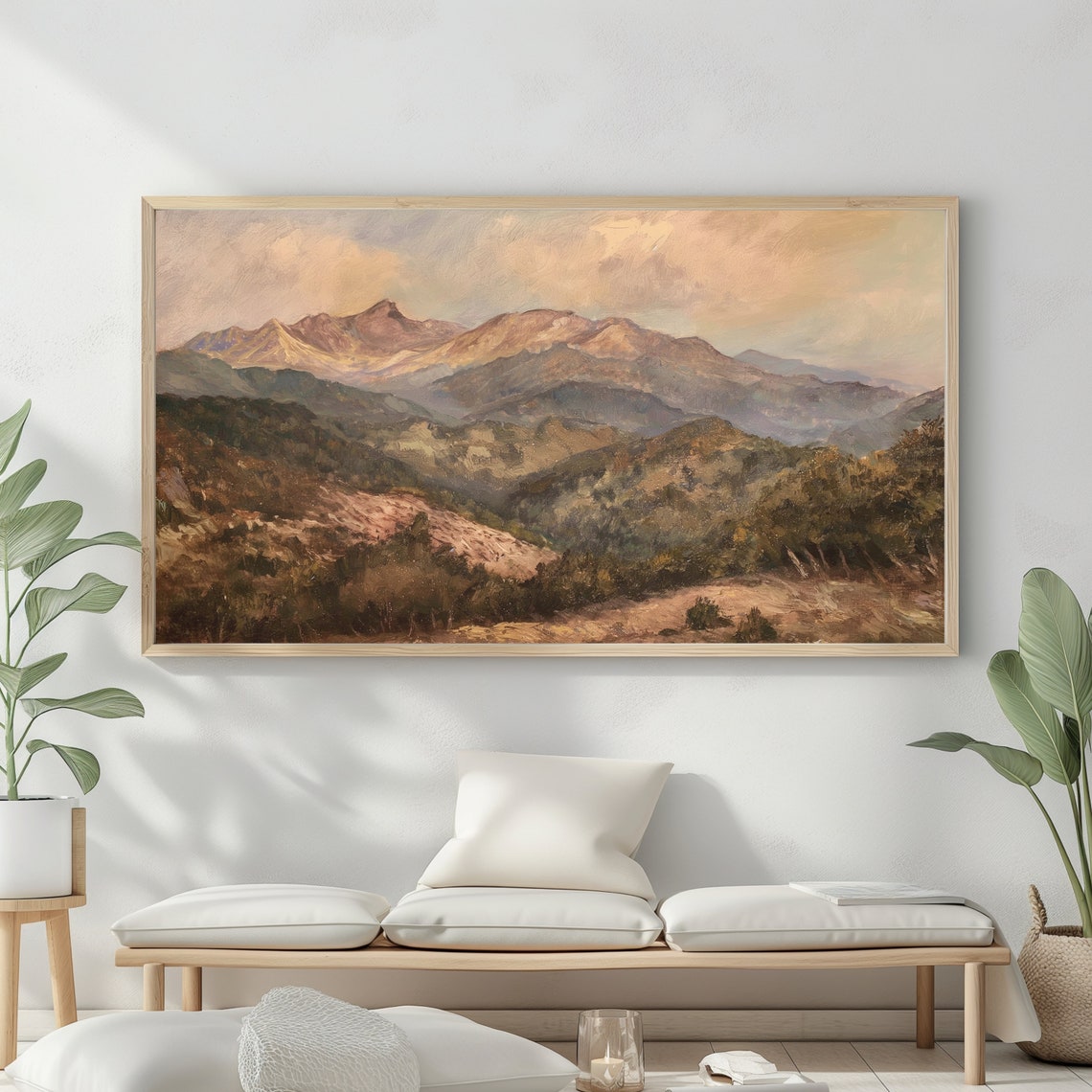 Mountain Landscape Frame Tv Art Moody Oil Painting Neutral Colours Rustic Scenery Farmhouse Decor - Image 2