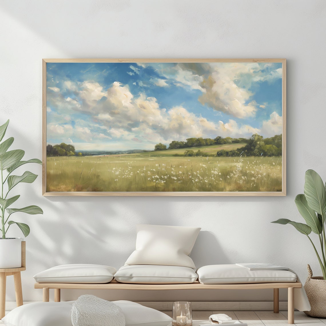 Summer Landscape Oil Painting Frame Tv Art Vintage Country Farmhouse Wall Decor - Image 2