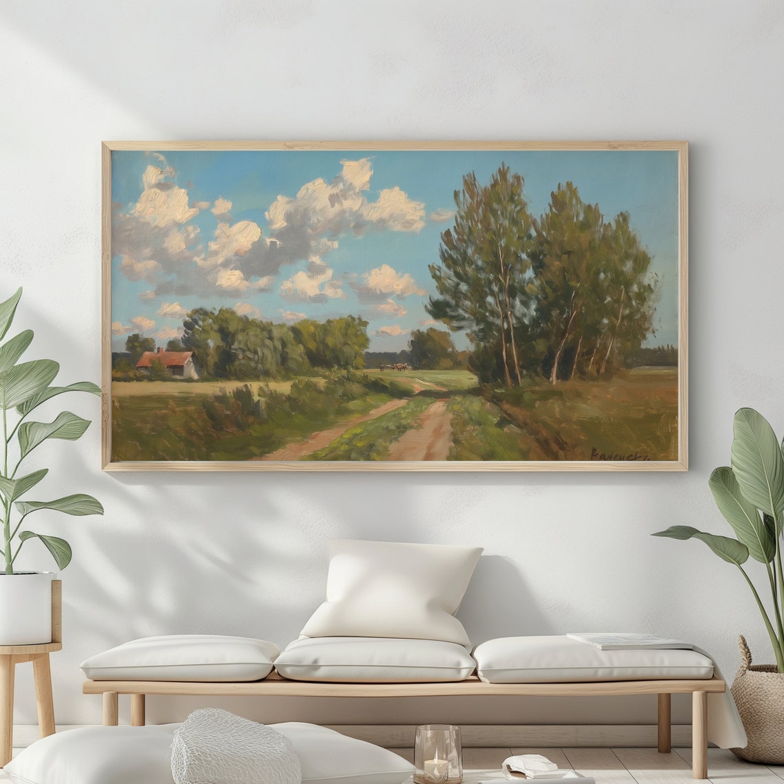 Summer Landscape Oil Painting Frame Tv Art Vintage Country Farmhouse Wall Decor - Image 2