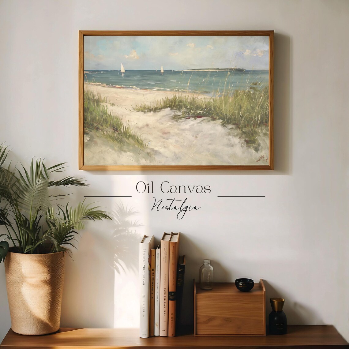 Wall Art Vintage Beach Oil Painting Summer Sea Art Ocean Costal Landscape Blue Nautical Seascape - Image 3