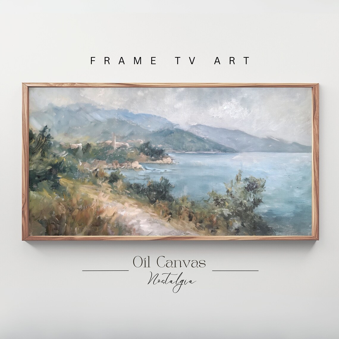 Frame Tv Art Vintage Beach Oil Painting Summer Sea Art Ocean Frame Tv Art Costal Landscape Blue Nautical Seascape