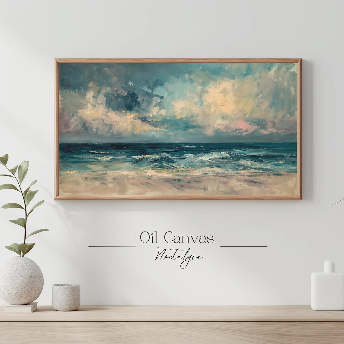 Frame Tv Art Abstract Beach Oil Painting Summer Sea Art Ocean Frame Tv Art Landscape Blue Nautical Seascape - Image 3