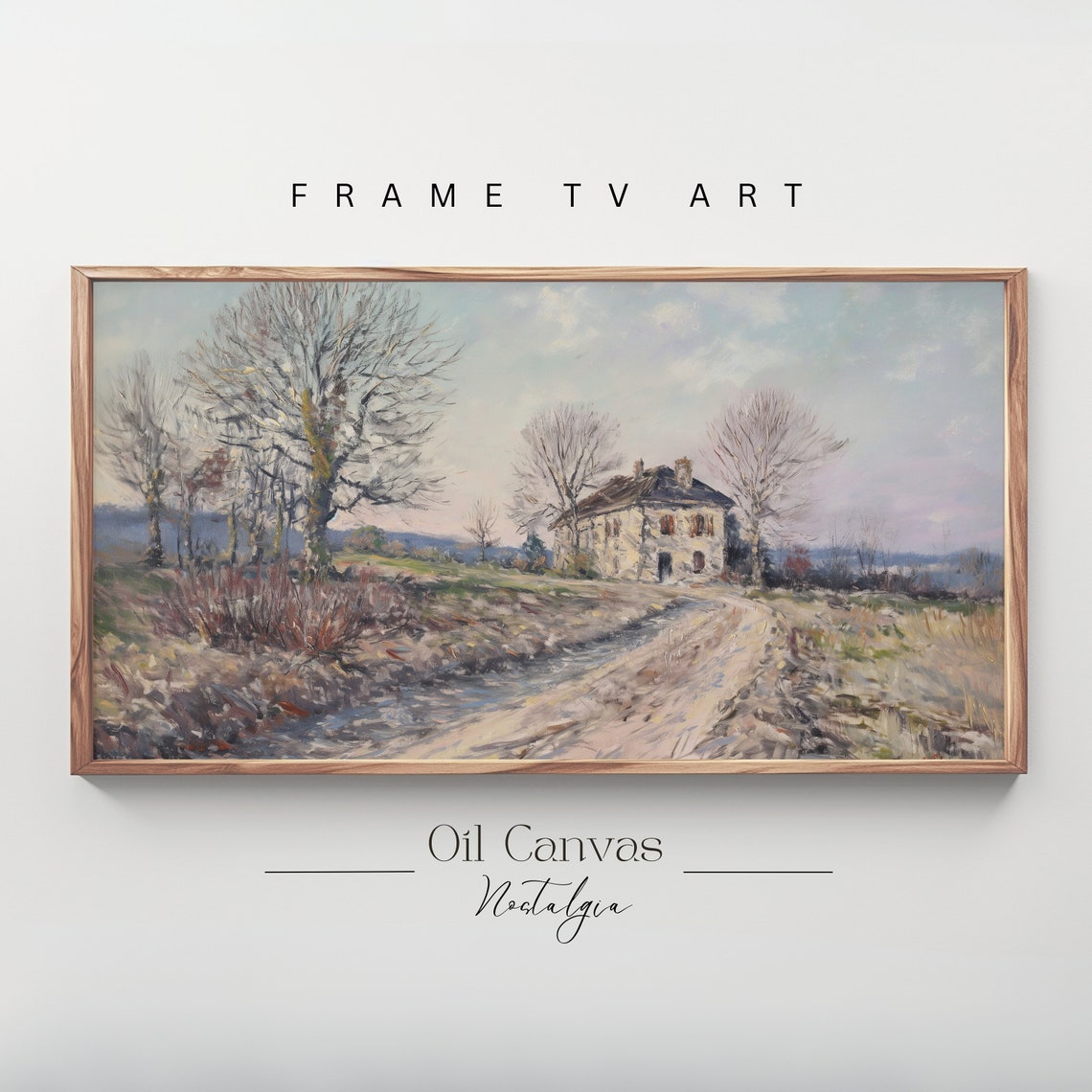 Bare Trees Farmhouse Late Autumn Road Vintage Countryside Wall Art