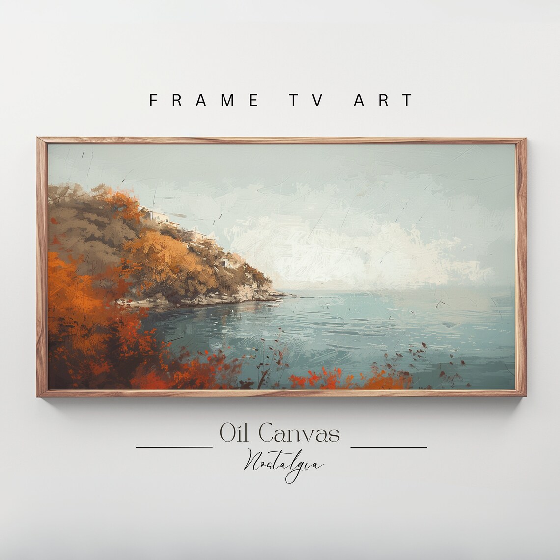 Frame Tv Art Vintage Beach Oil Painting Summer Sea Art Ocean Frame Tv Art Costal Landscape Blue Nautical Seascape