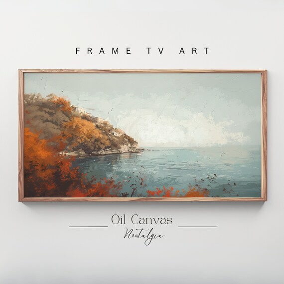 Frame Tv Art Vintage Beach Oil Painting Summer Sea Art Ocean Frame Tv Art Costal Landscape Blue Nautical Seascape
