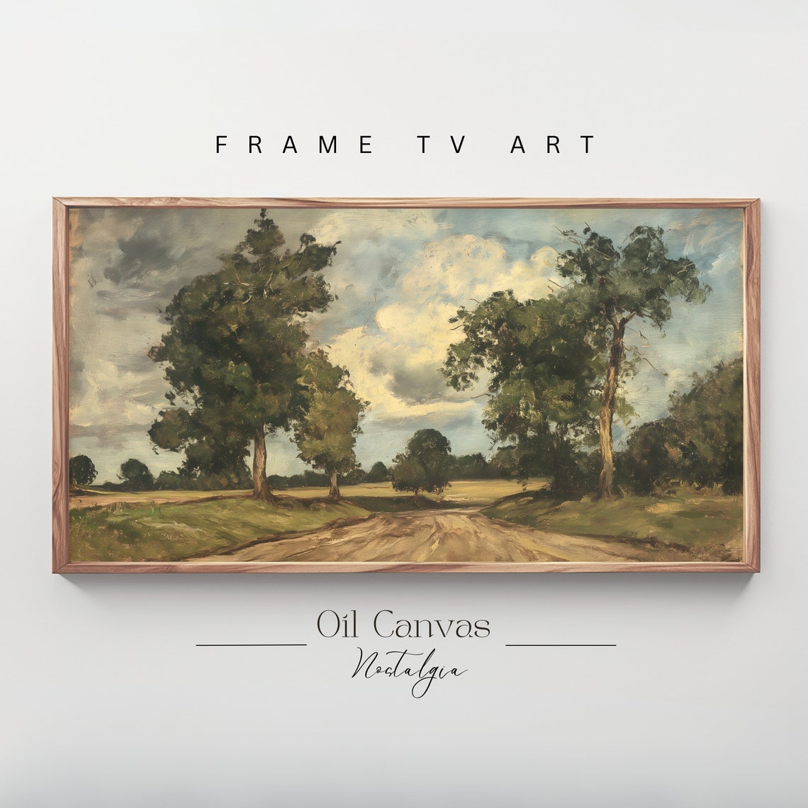 Autumn Landscape Oil Painting Frame Tv Art Rustic Country Decor Moody Muted Colours
