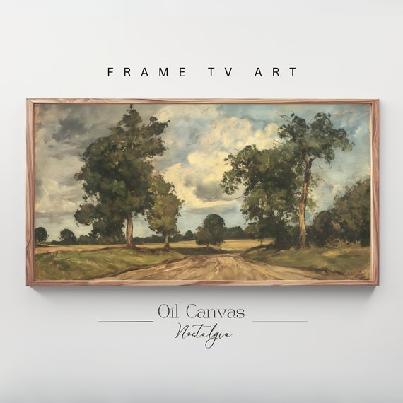 Autumn Landscape Oil Painting Frame Tv Art Rustic Country Decor Moody Muted Colours