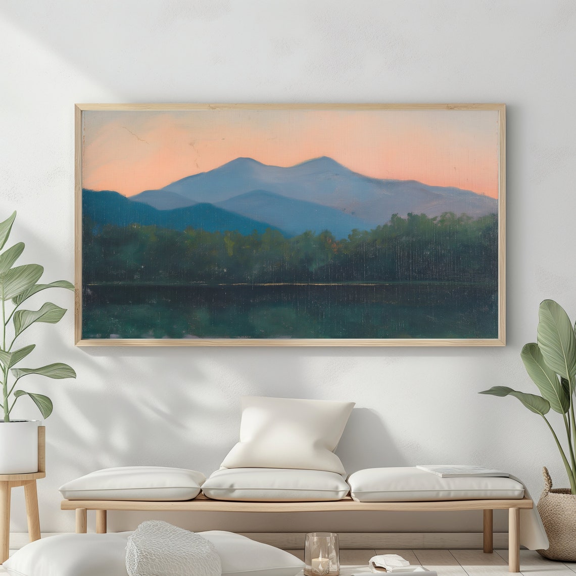Mountain Landscape Frame Tv Art Moody Oil Painting Neutral Colours Rustic Scenery Farmhouse Decor - Image 2