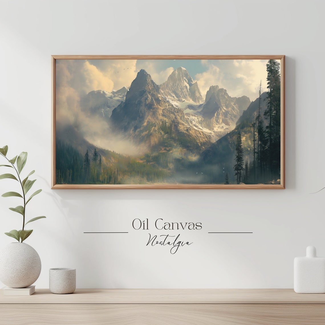 Mountain Landscape Frame Tv Art Vintage Rustic Scenery Oil Painting Farmhouse Decor Nature Wall Art Instant - Image 3