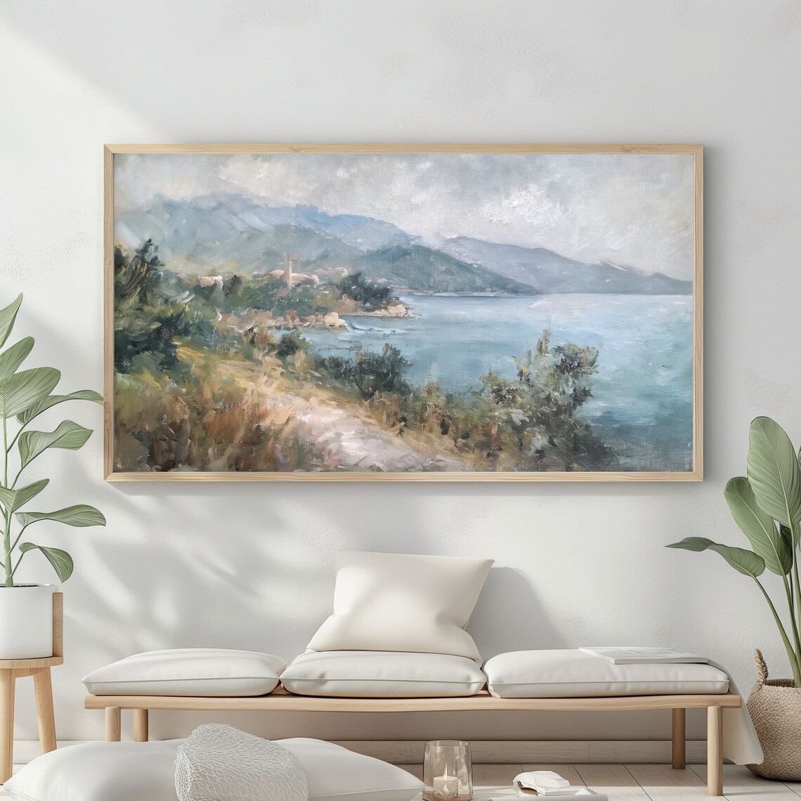 Frame Tv Art Vintage Beach Oil Painting Summer Sea Art Ocean Frame Tv Art Costal Landscape Blue Nautical Seascape - Image 2