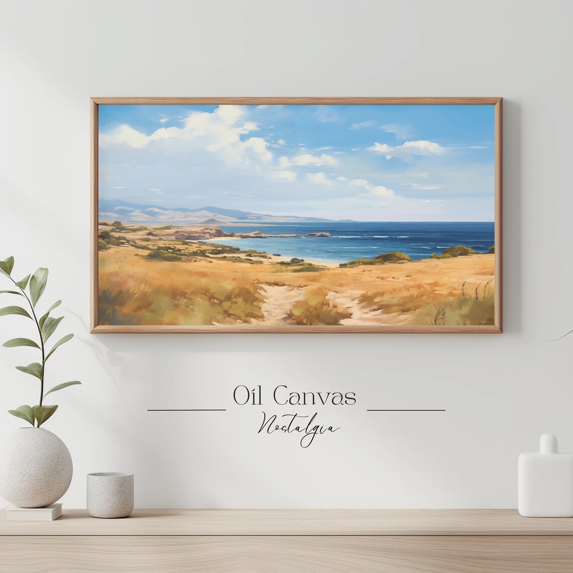 Frame Tv Art Vintage Beach Oil Painting Summer Sea Art Ocean Frame Tv Art Costal Landscape Blue Nautical Seascape - Image 3