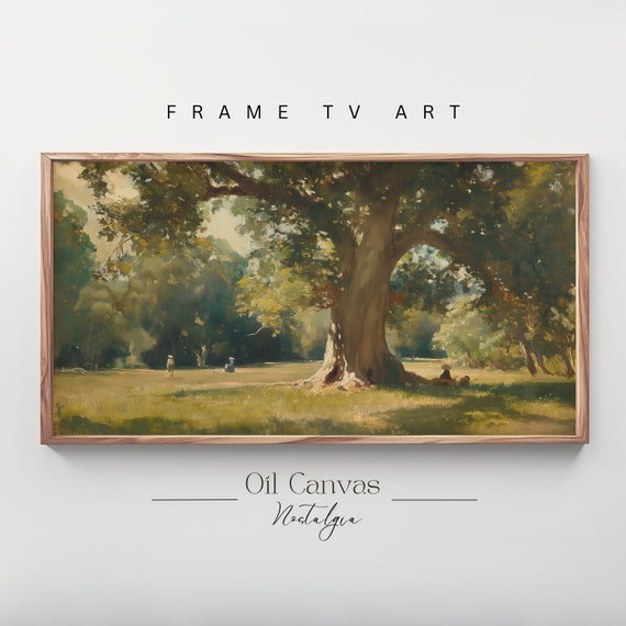 Summer Landscape Oil Painting Frame Tv Art Vintage Country Farmhouse Wall Decor