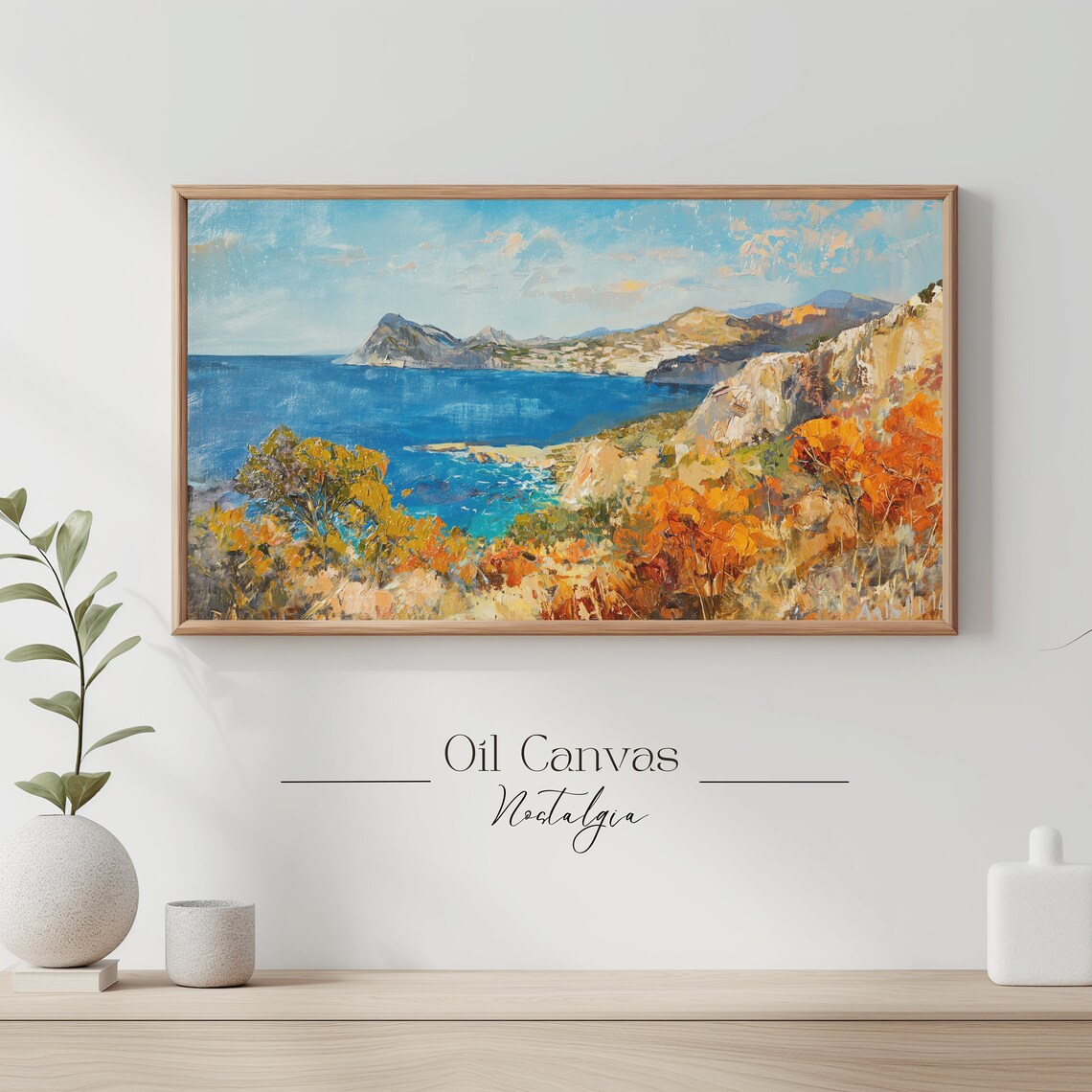 Frame Tv Art Vintage Beach Oil Painting Summer Sea Art Ocean Frame Tv Art Costal Landscape Blue Nautical Seascape - Image 3