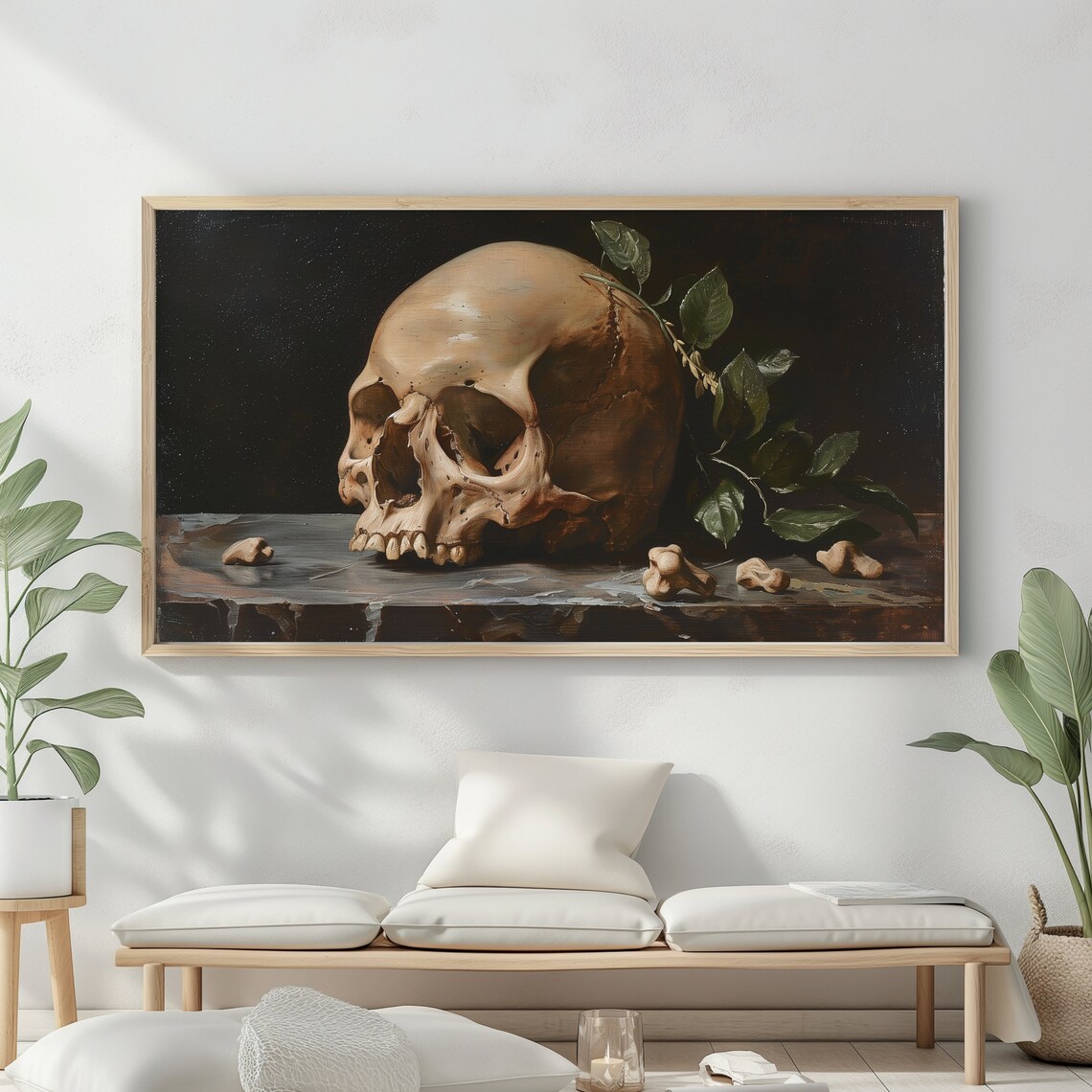 Skull Bones Ivy Stone Ledge Vanitas Dark Halloween Gothic Vintage Poster - Image 2