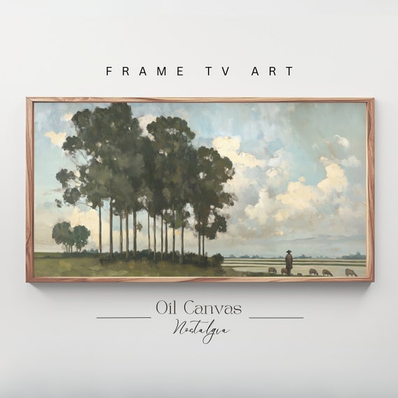 Autumn Landscape Oil Painting Frame Tv Art Rustic Country Decor Moody Muted Colours