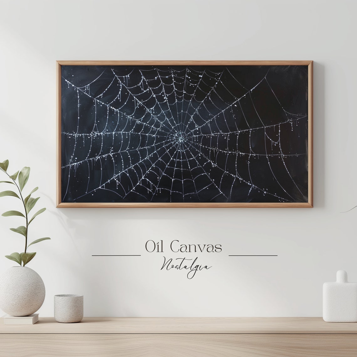 Halloween Spider Web Dewy Black Background Moody Gothic Wall Art - Image 3