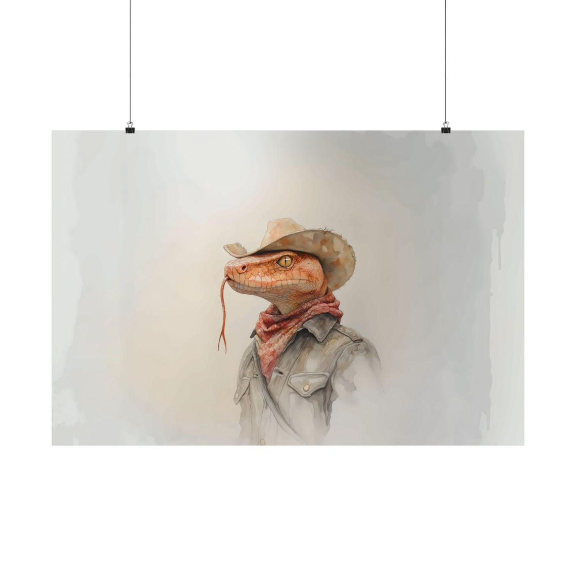 Reptile Cowboy Watercolor Art Snake In Hat With Bandana Western Poster - Image 3