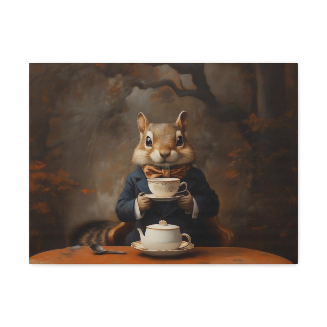 Dapper Chipmunk Tea Party Autumn Forest Vintage Portrait Poster - Image 3