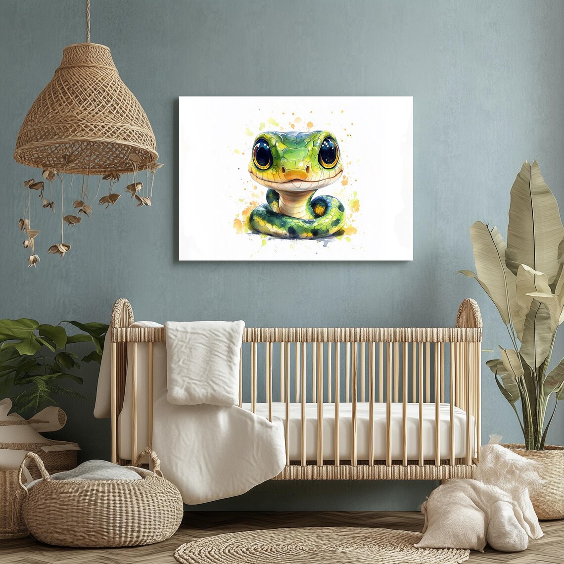 Adorable Baby Snake Watercolor Nursery Reptile Animal Poster