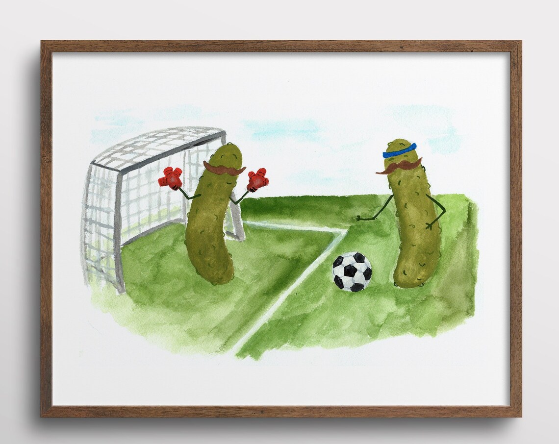 Whimsical Pickles With Mustaches Soccer Art Print