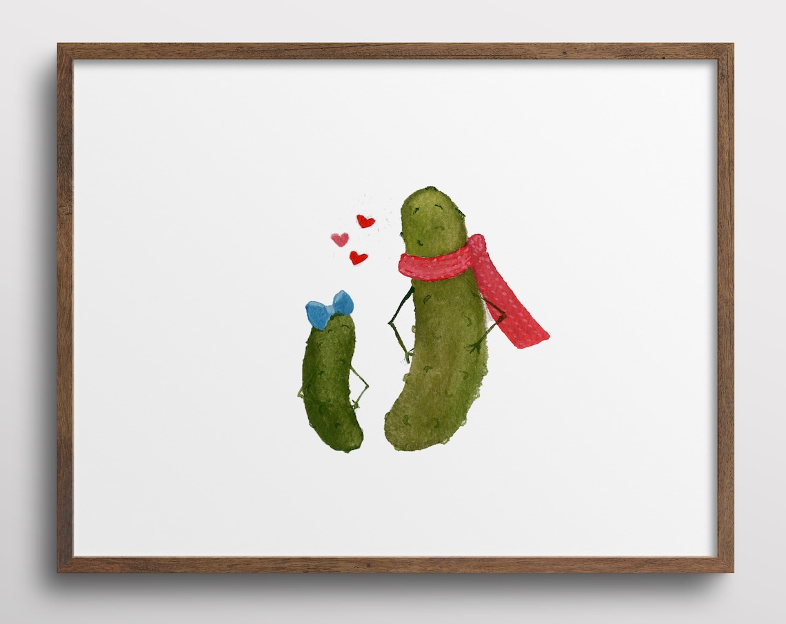 Whimsical Pickle Mothers Day Personalized Watercolor Art Print