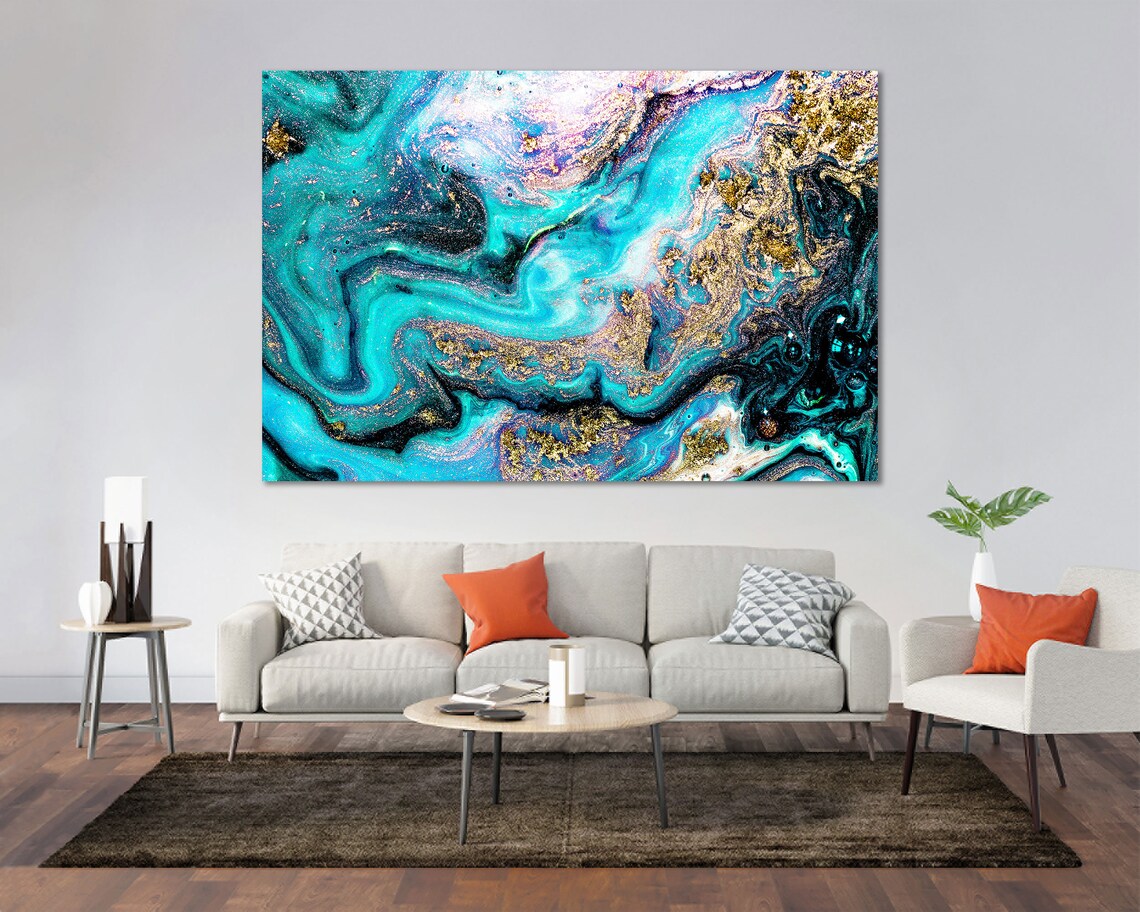 Abstract Acrylic Gold and Blue Decor Art Print