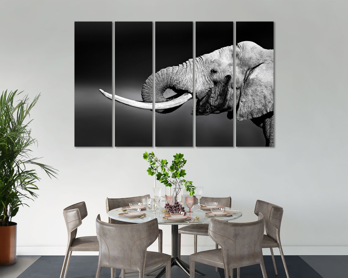 African Elephant Black White Triptych Close Up Wildlife Wall Art - Image 2