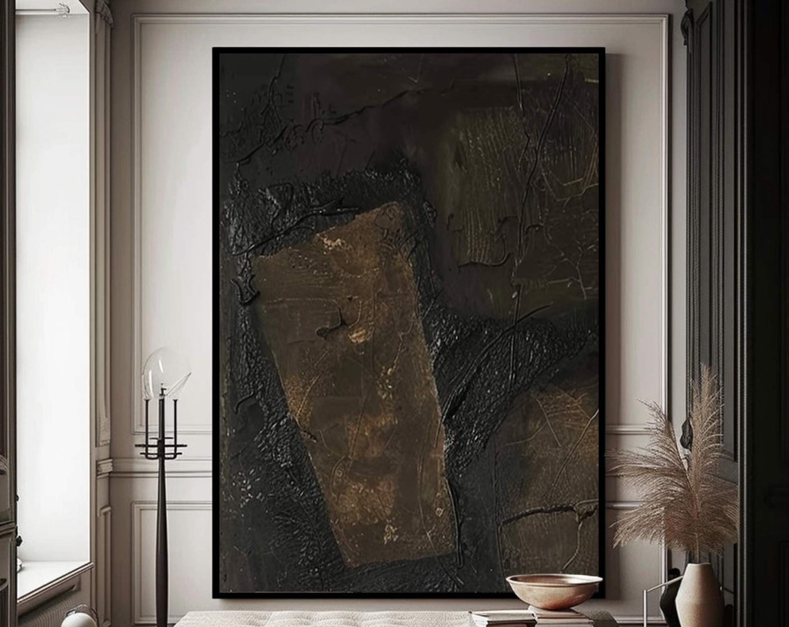 Black Brown Abstract Wabi-Sabi Textured Modern Statement Art Poster