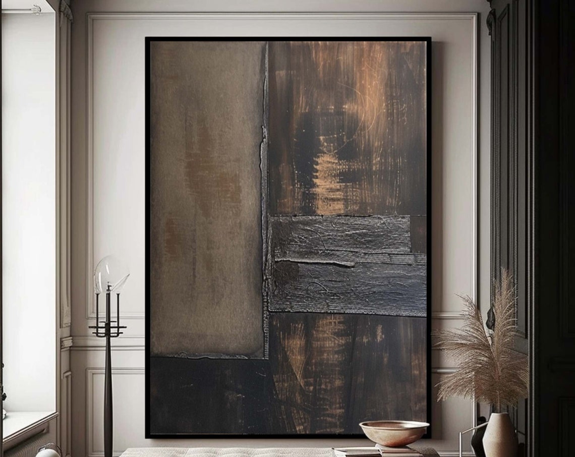 Dark Brown Geometric Abstract With Vertical Seam Rustic Art Poster