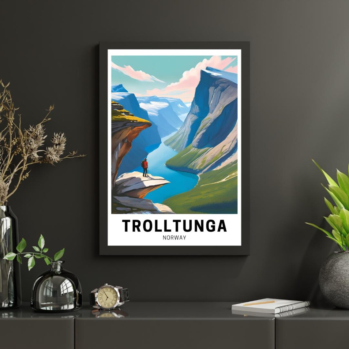 Trolltunga Norway Travel Poster, Illustration Artwork