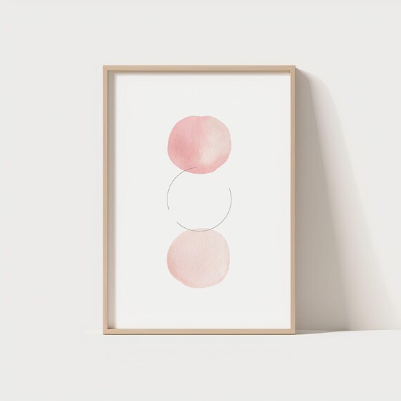 Minimal Abstract Art Print Pink Watercolor Circles Wall Boho Pastel Decor Scandinavian Modern Poster