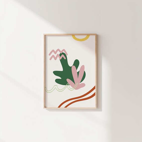 Modern Abstract Wall Art Minimalist Botanical Poster Boho Mid Century Plant Decor Pastel